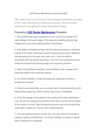 cnc router maintenance checklist 2020