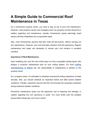 A Simple Guide to Commercial Roof Maintenance in Texas