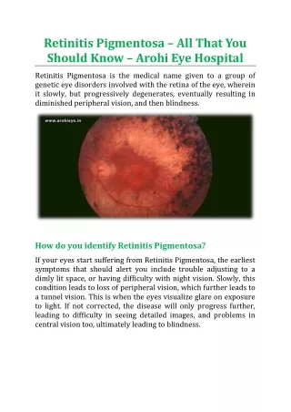 Retinitis Pigmentosa – All That You Should Know - Arohi Eye Hospital