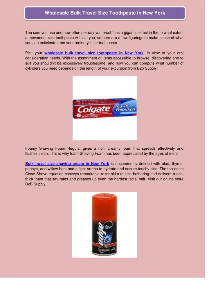 wholesale bulk travel size toothpaste in new york