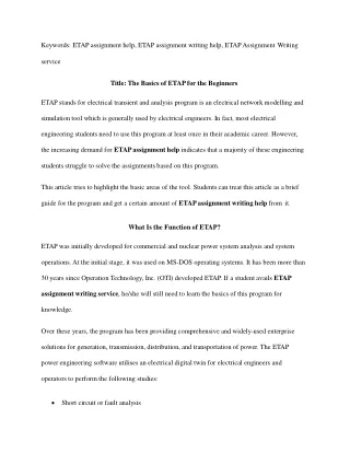 keywords etap assignment help etap assignment