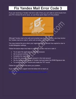 fix yandex mail error code 3
