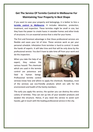 get the service of termite control in melbourne