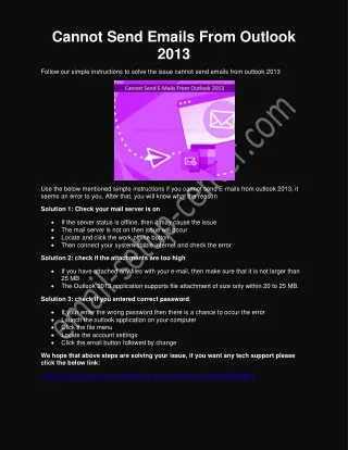 cannot send emails from outlook 2013