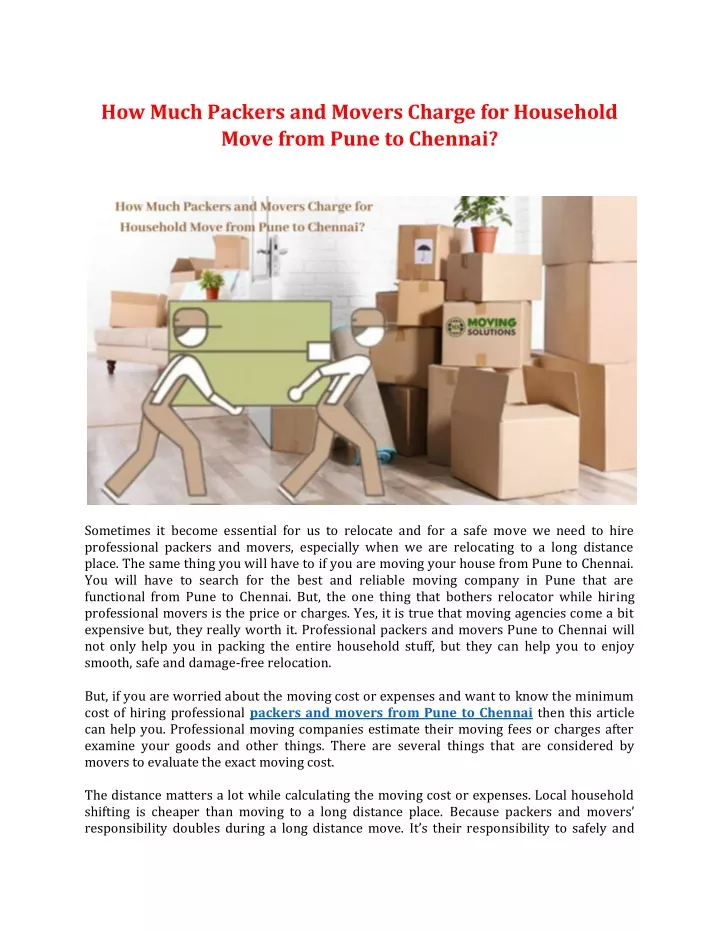 how much packers and movers charge for household