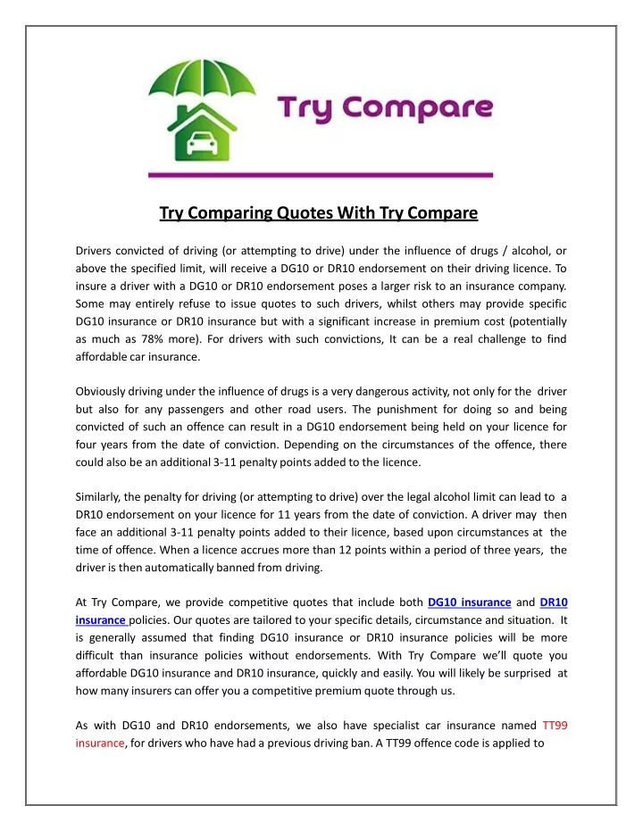 try comparing quotes with try compare