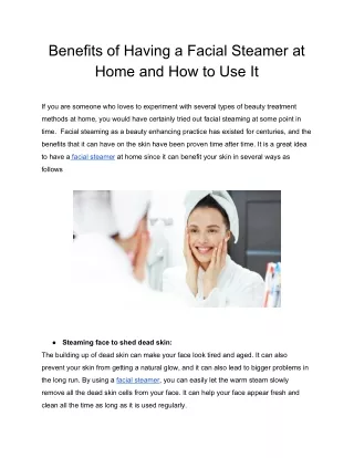 Benefits of Having a Facial Steamer at Home and How to Use It