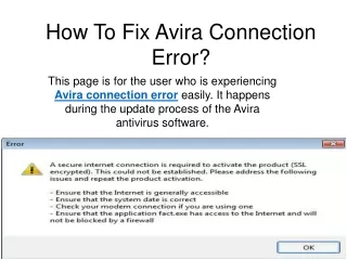 How To Fix Avira Connection Error?