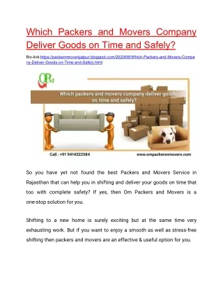 Which Packers and Movers Company Deliver Goods on Time and Safely?