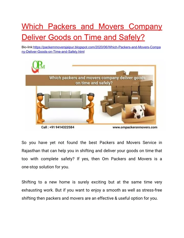 which packers and movers company deliver goods