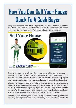 How You Can Sell Your House Quick To A Cash Buyer