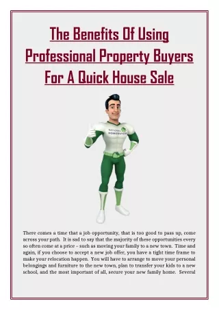 The Benefits Of Using Professional Property Buyers For A Quick House Sale