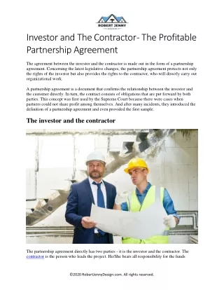 Investor and The Contractor - The Profitable Partnership Agreement