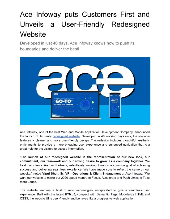 ace infoway puts customers first and unveils