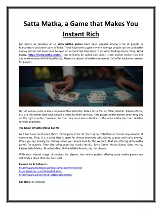 Satta Matka, a Game that Makes You Instant Rich