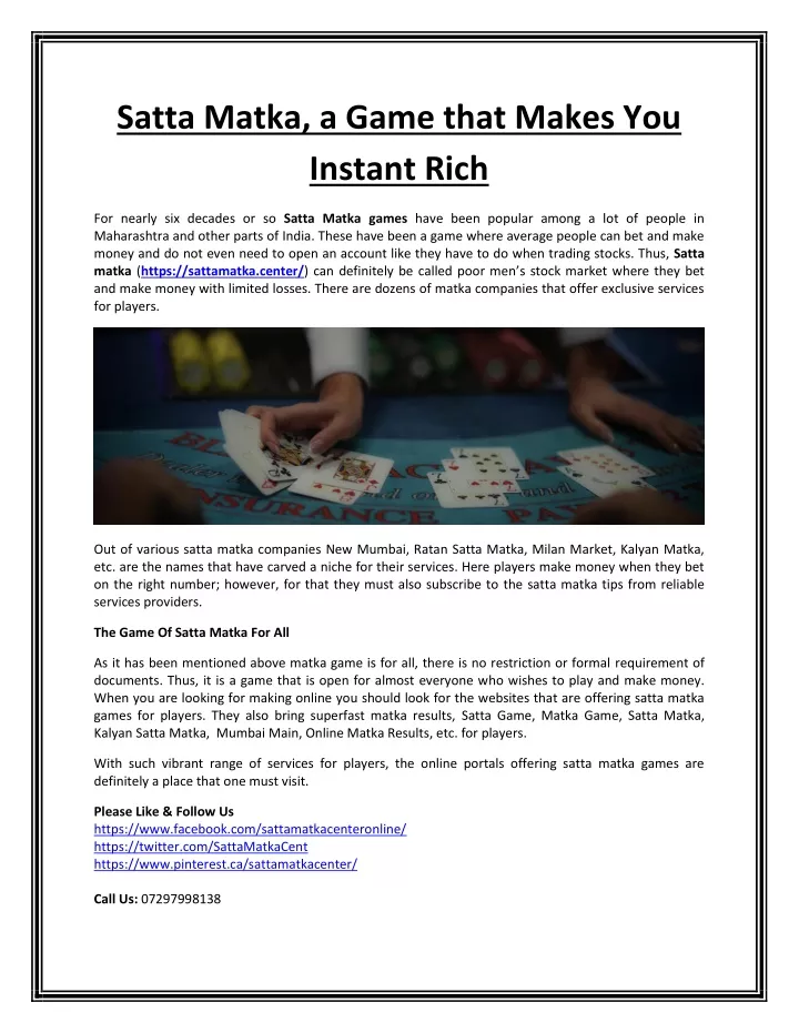 satta matka a game that makes you instant rich