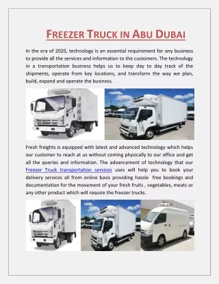 Fresh Freights - Freezer and Chiller Trucks and Vans in Dubai UAE |  971 50 816 3228