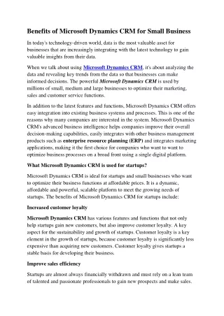 benefits of microsoft dynamics crm for small