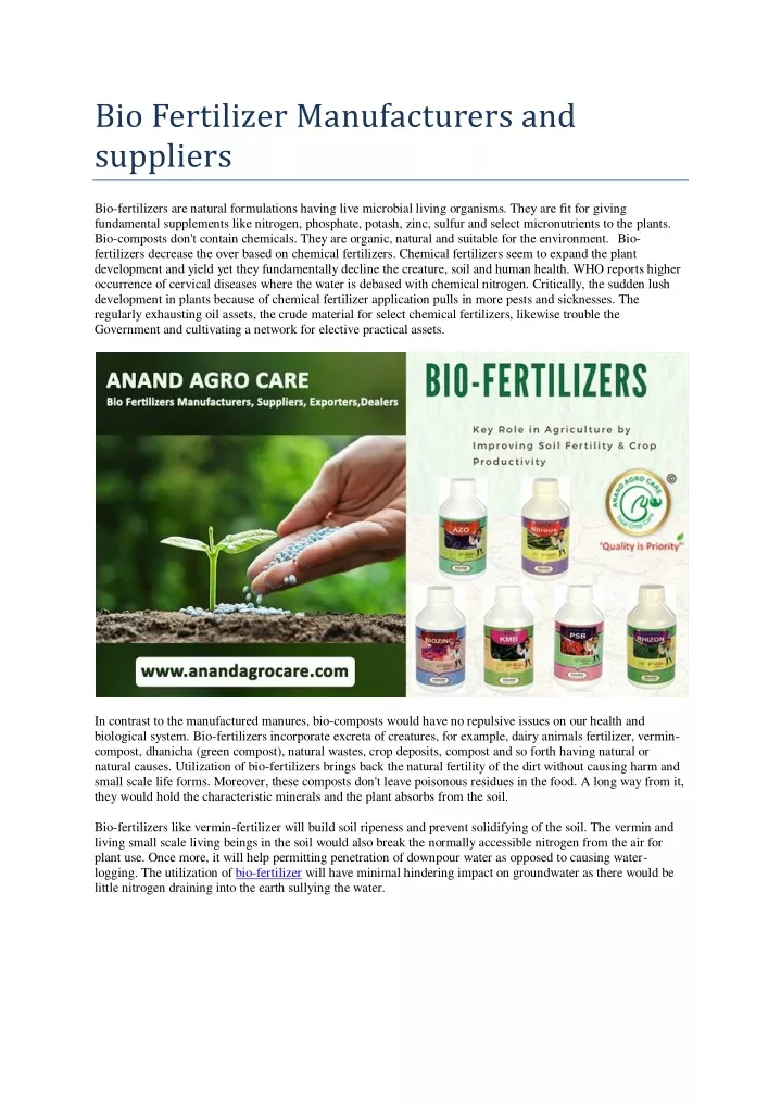 bio fertilizer manufacturers and suppliers