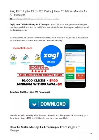 Zagl Earn Upto $5 to $20 Daily | How To Make Money As A Teenager