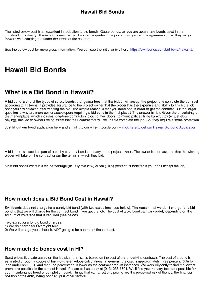 hawaii bid bonds