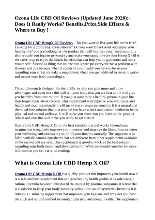 Ozona Life CBD Oil:-Reviews, Ingredients, Price, Effects & Buy ?