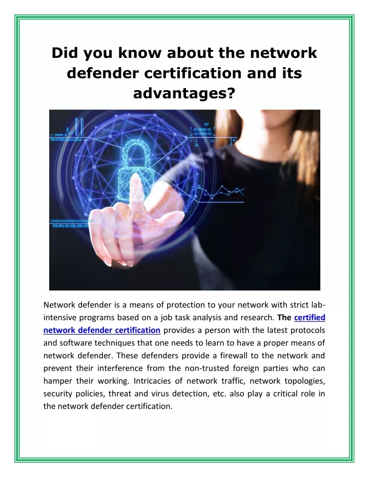did you know about the network defender