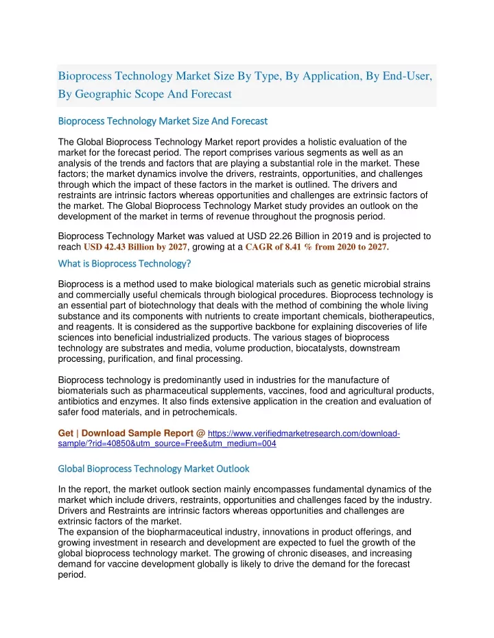 bioprocess technology market size by type