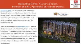 Rajapushpa Eterna - Premium 3&4 BHK Apartments at Financial District.