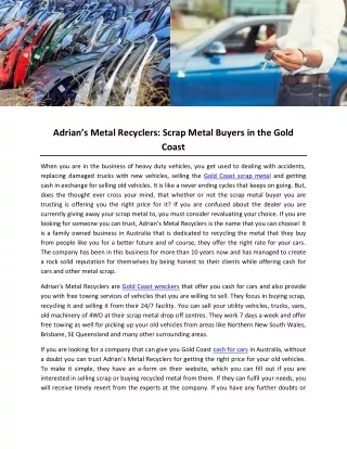 Adrian’s Metal Recyclers- Scrap Metal Buyers in the Gold Coast