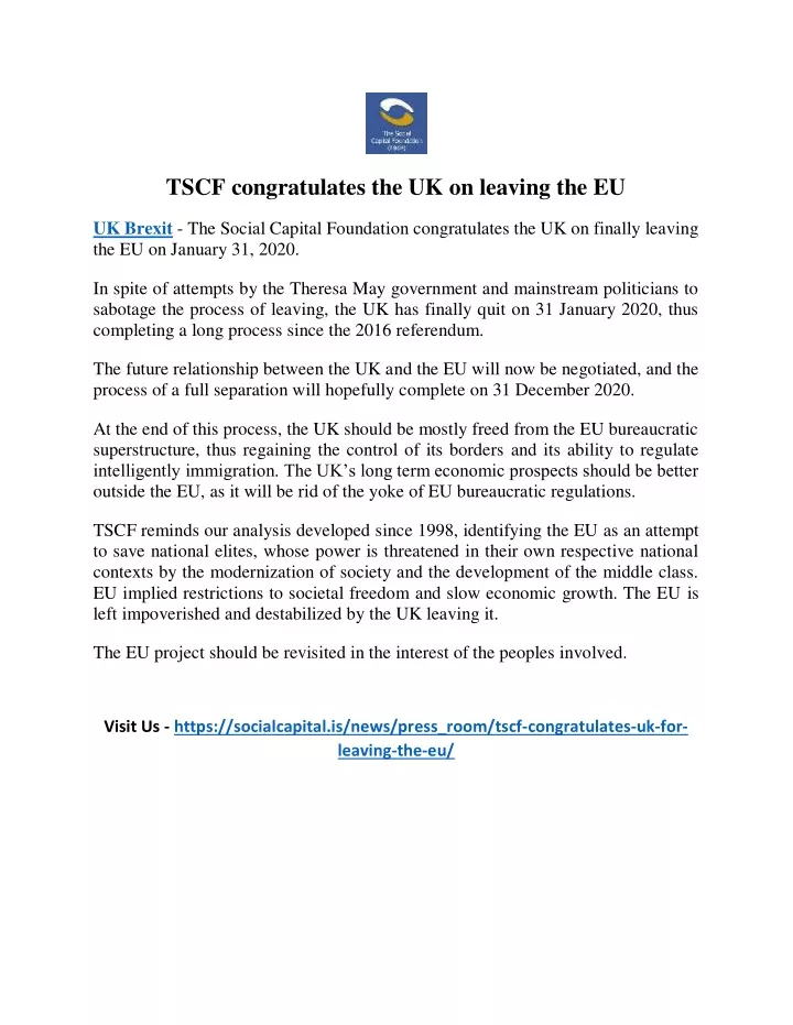 tscf congratulates the uk on leaving the eu