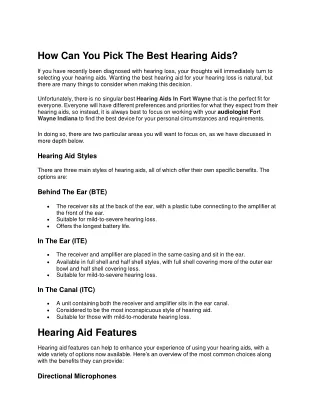 How Can You Pick The Best Hearing Aids?