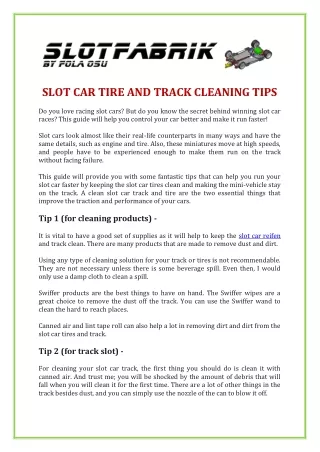 Slot Car Tire and Track Cleaning Tips