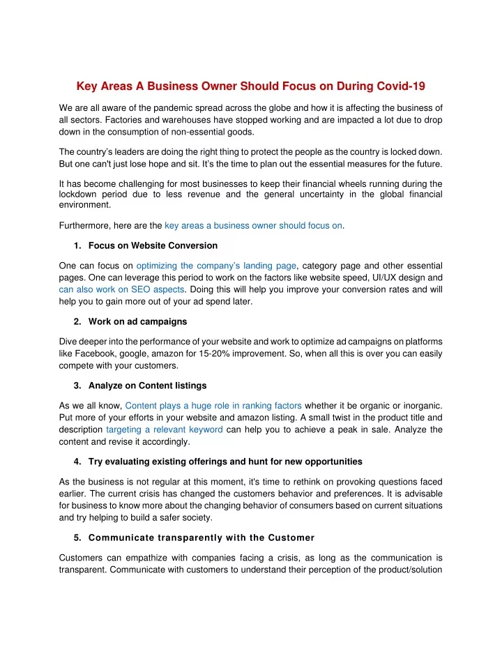 key areas a business owner should focus on during