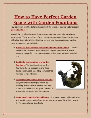 How to Have Perfect Garden Space with Garden Fountains