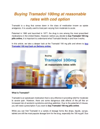 Buying Tramadol 100mg at reasonable rates with cod option