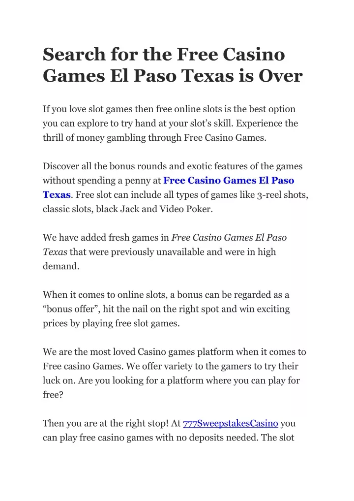 search for the free casino games el paso texas