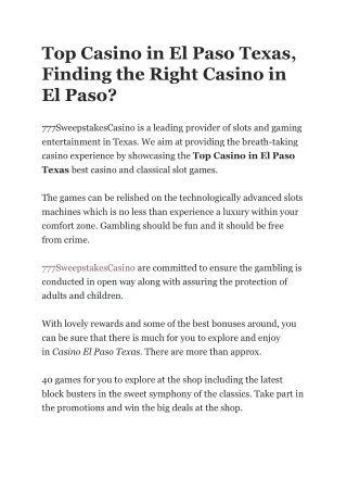 Top Casino in El Paso Texas, Finding the Right Casino in El Paso?