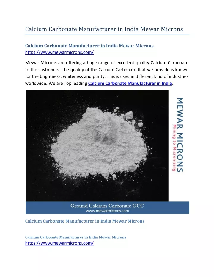 calcium carbonate manufacturer in india mewar