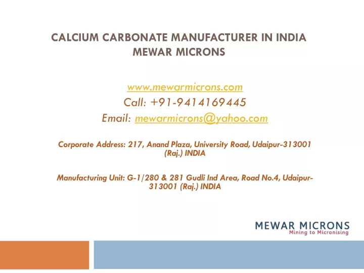 calcium carbonate manufacturer in india mewar microns