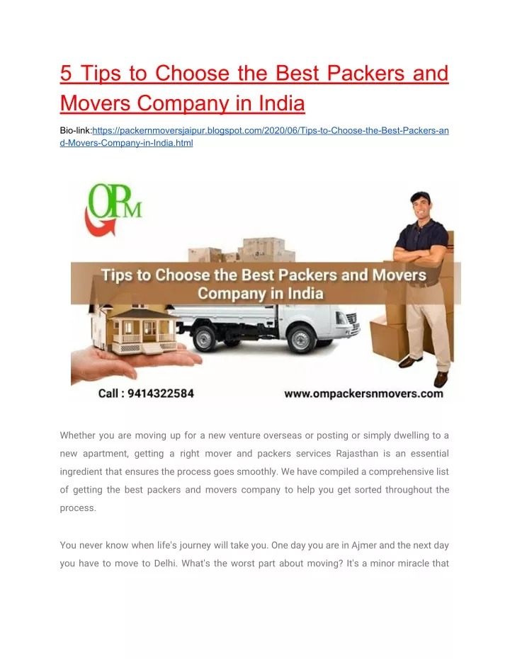 5 tips to choose the best packers and movers