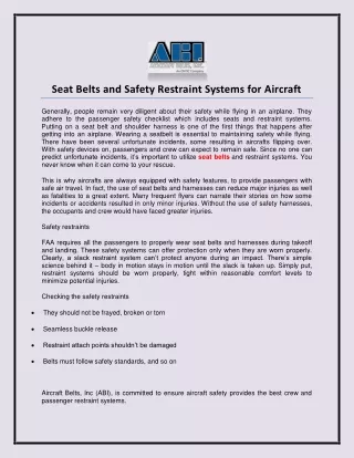 seat belts and safety restraint systems