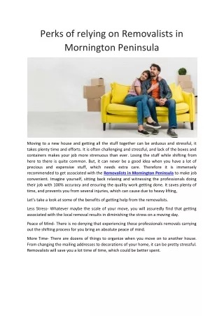 perks of relying on removalists in mornington