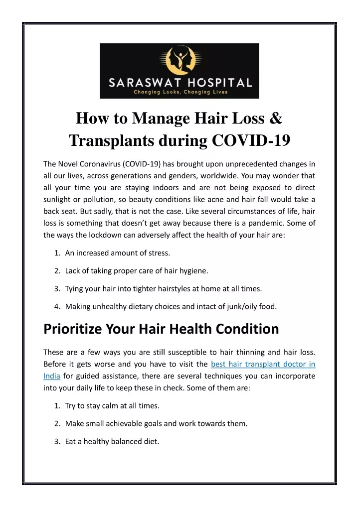 how to manage hair loss transplants during covid