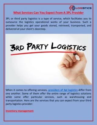 what services can you expect from a 3pl provider