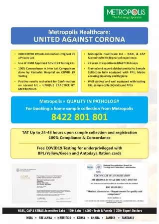Fight Against COVID‐19 (Coronavirus) Through Corona Testing - Metropolis Healthcare Ltd.