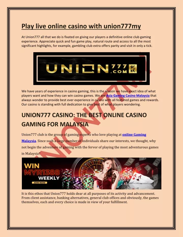 play live online casino with union777my