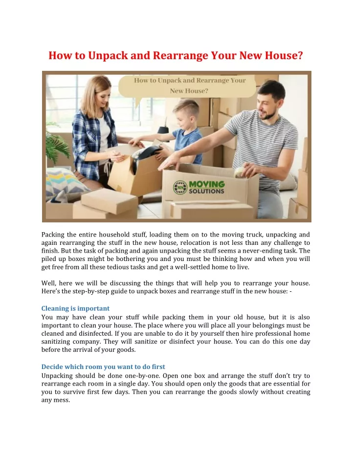 how to unpack and rearrange your new house
