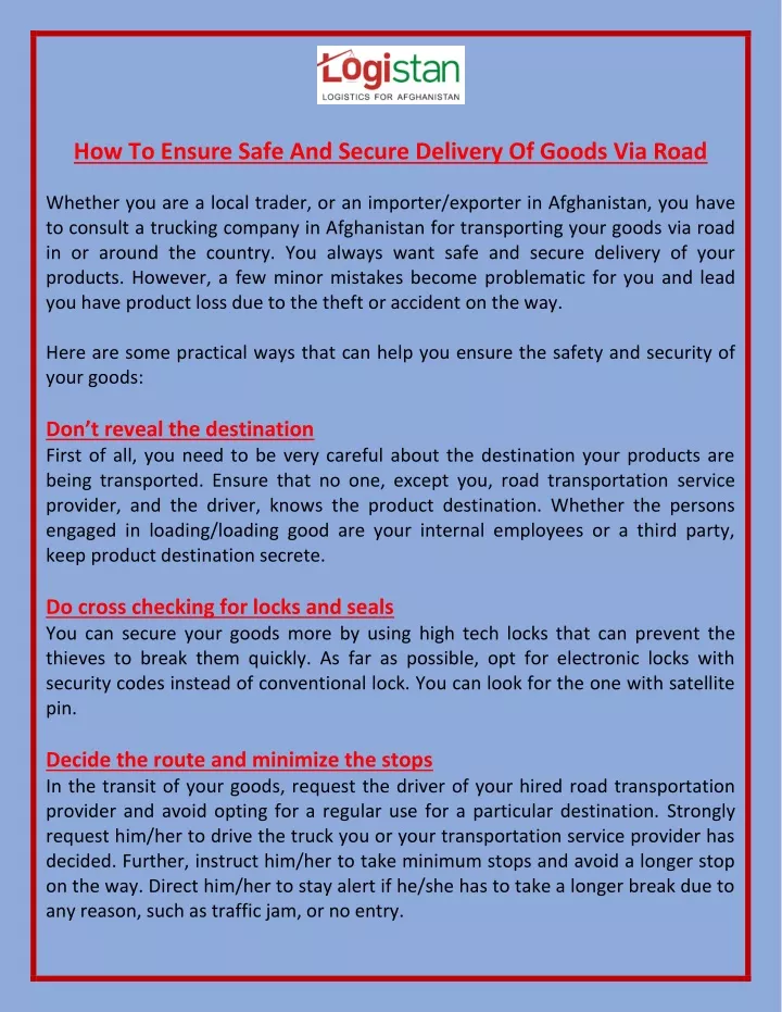 how to ensure safe and secure delivery of goods
