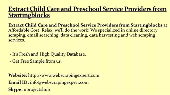 extract child care and preschool service providers from startingblocks